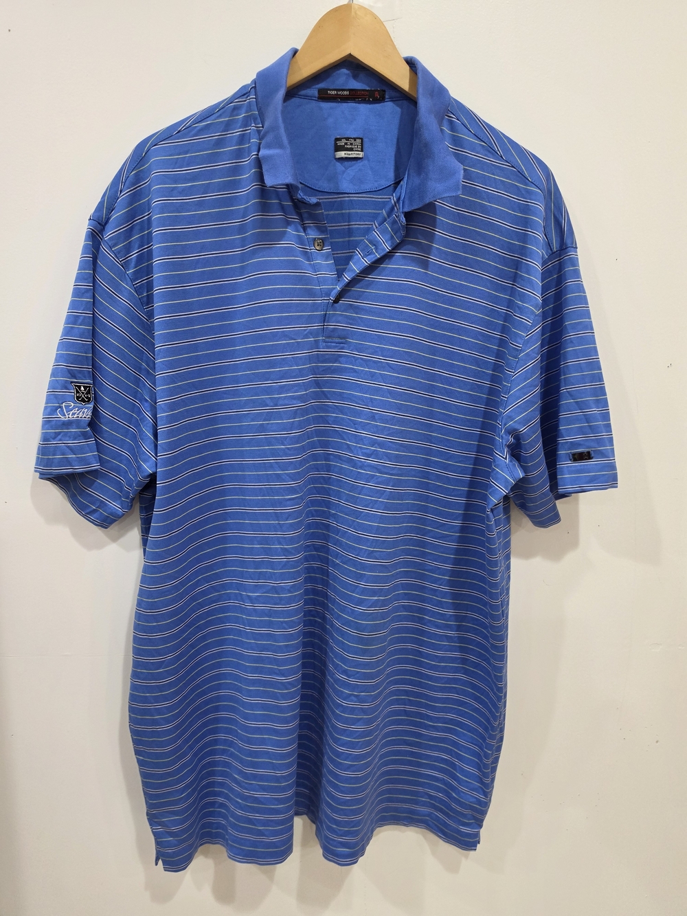 Tiger Woods Collection Blue Striped Men's Polo Shirt Size 2XL